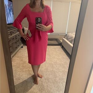 Adrianna Papell hot Pink Wrap Dress with Bell Sleeves